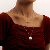 Multilayer Spider Web Pearl Square Pendant Necklace For Women - Glöd of Sweden