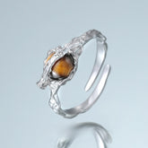 Vintage Style Elegant White Gold Tigereye Ring for Women - Glöd of Sweden