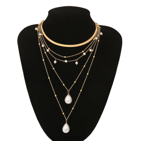 Pearl tassel wedding multi-layer necklace
