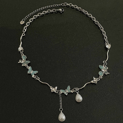 Butterfly Stitching Pearl Tassel Necklace - Glöd of Sweden