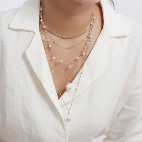 Pearl tassel wedding multi-layer necklace