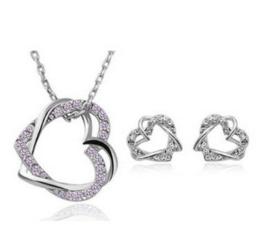 Double Diamond Heart Necklace + Earrings Set - Glöd of Sweden