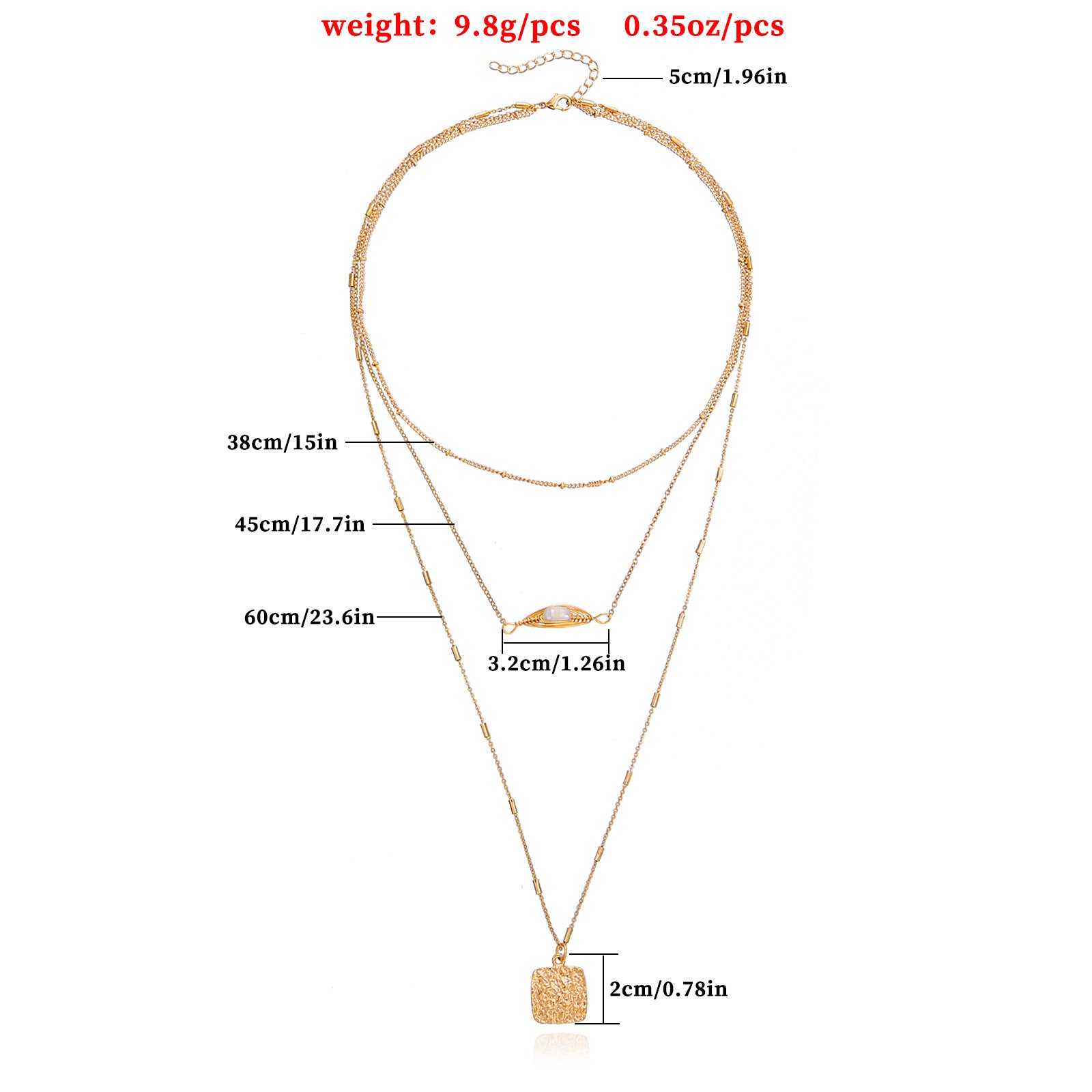 Size Dimention of Multilayer Pearl Square Pendant Necklace - Glöd of Sweden