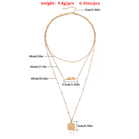 Size Dimention of Multilayer Pearl Square Pendant Necklace - Glöd of Sweden