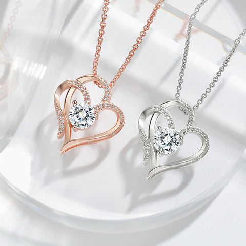 925 Silver and Rose Gold Heart Shaped Graceful Necklace - Glöd of Sweden