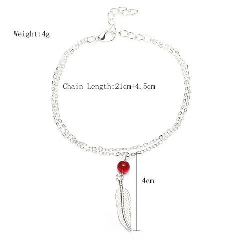 Crystal bead feather anklet