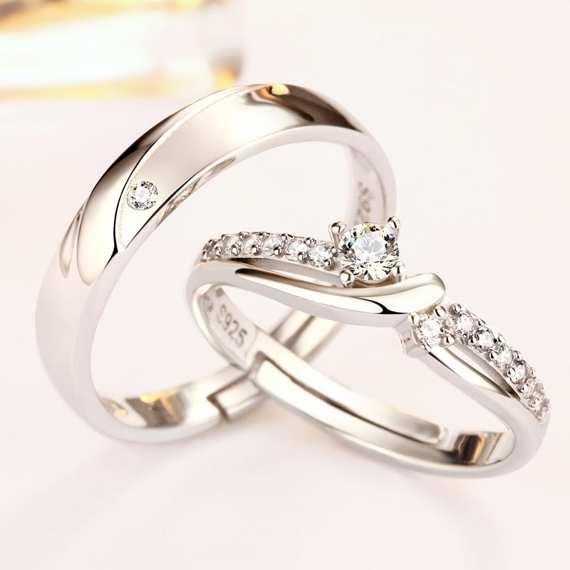Sophisticated 925 Sterling Silver White Gold Couple Rings