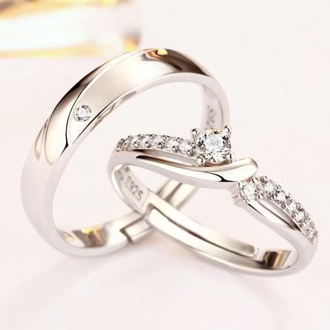 Sophisticated 925 Sterling Silver White Gold Couple Rings