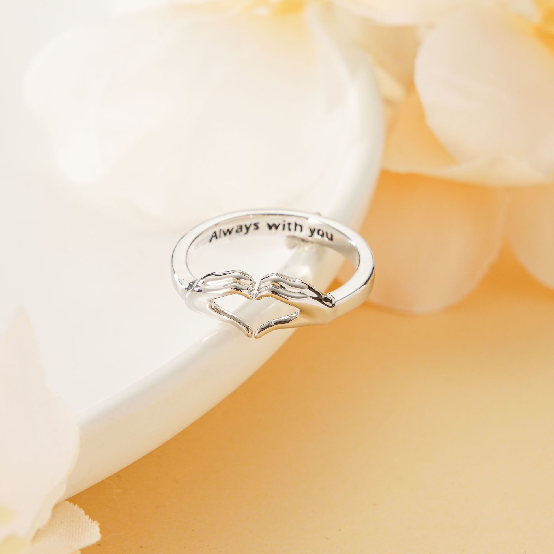 Adjustable Silver-Plated Heart Couple Ring - Glöd of Sweden