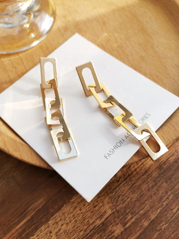 Fashion New Long Chain Metallic Cold Wind Stud Earrings Women