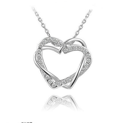 Double Diamond Heart Necklace + Earrings Set - Glöd of Sweden
