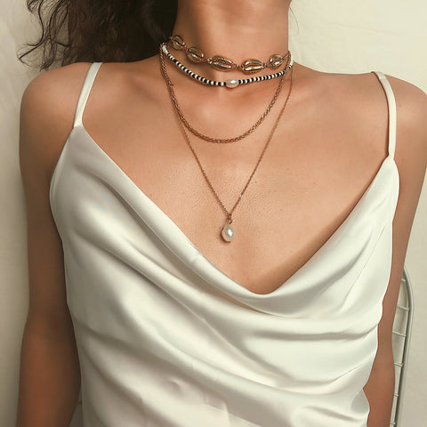 Irregular Pearl Shell Multilayer Necklace