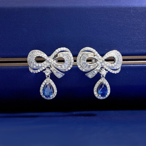 Water Drop Blue Bow Earrings - Glöd of Sweden