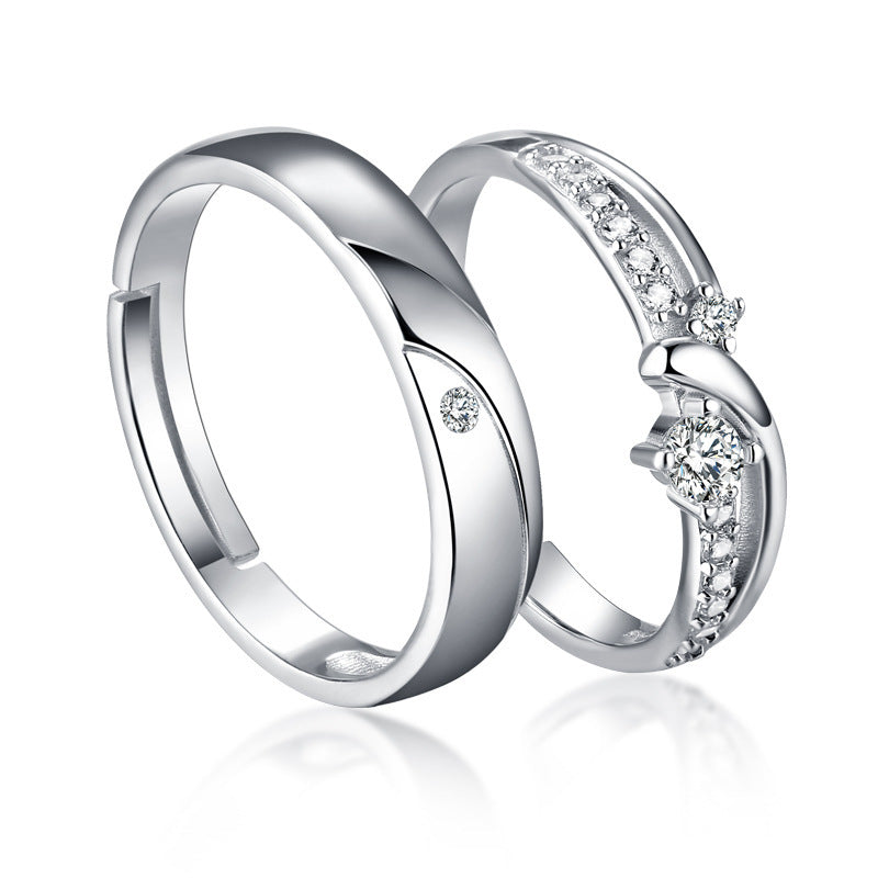 925 Sterling Silver White Gold Couple Rings