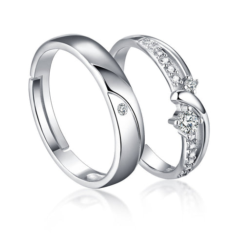 925 Sterling Silver White Gold Couple Rings