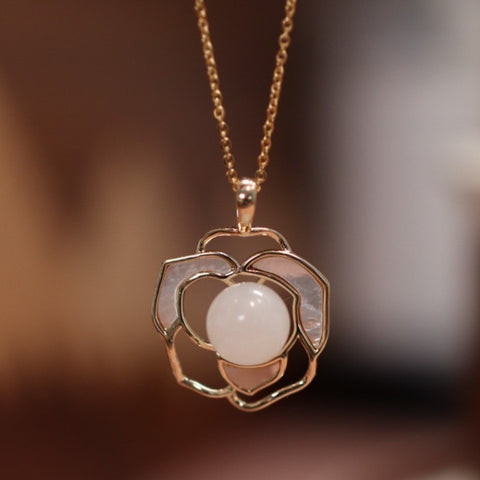 Natural Hetian White Jade Necklace For Women Camellia Fritillary
