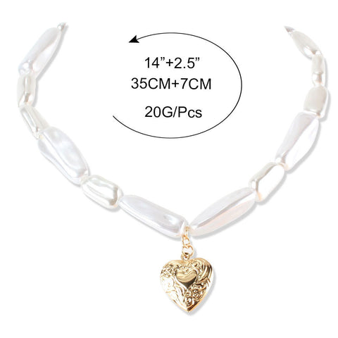 Size Deyails of Alloy Love Pendant Pearl Necklace - Glöd of Sweden
