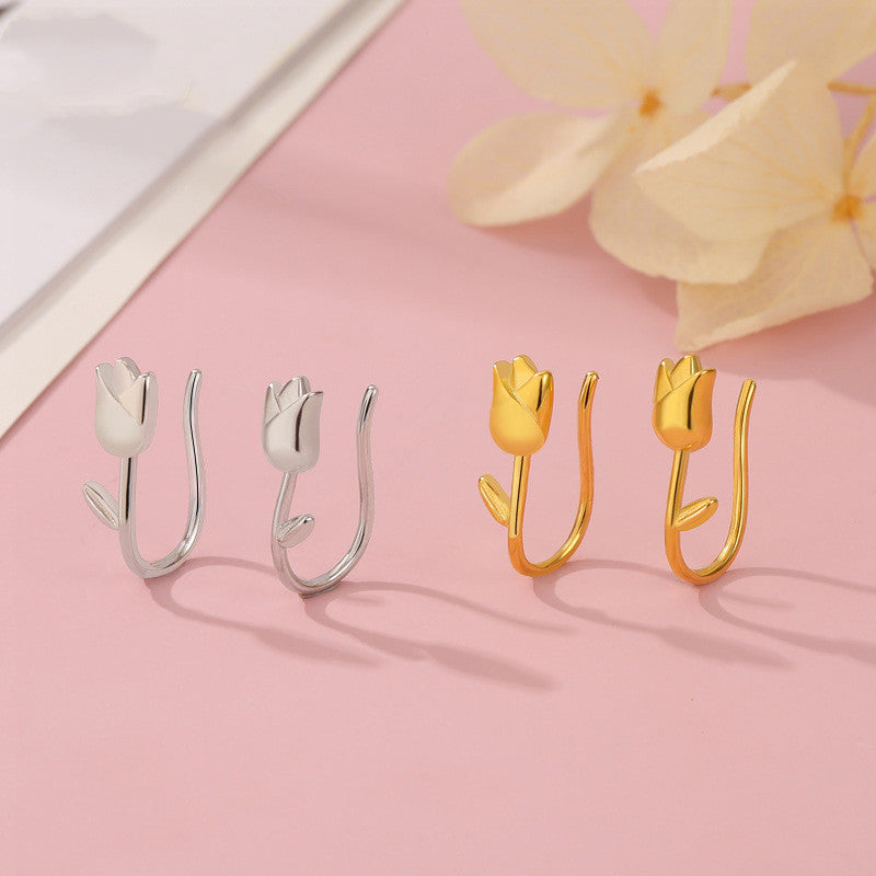 Gold & Platinum S925 Silver Tulip Earrings - Glöd of Sweden