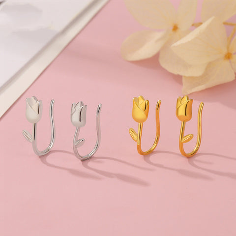 Gold & Platinum S925 Silver Tulip Earrings - Glöd of Sweden