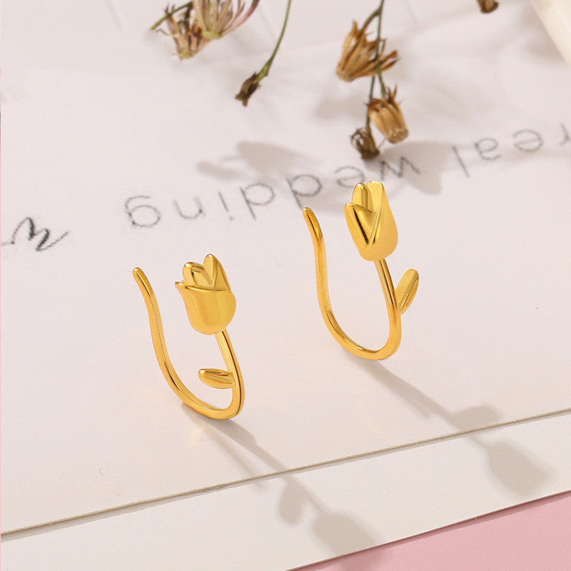 Gold & Platinum S925 Silver Tulip Earrings - Glöd of Sweden