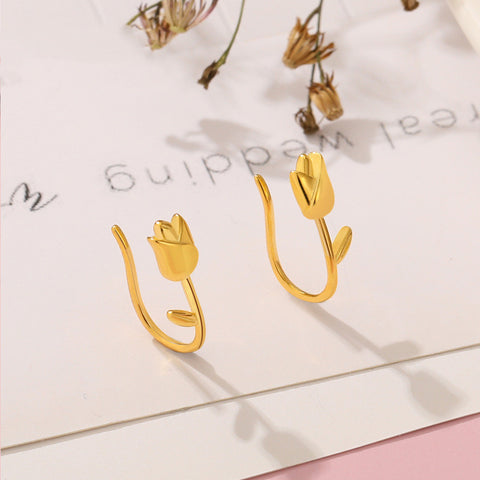 Gold & Platinum S925 Silver Tulip Earrings - Glöd of Sweden