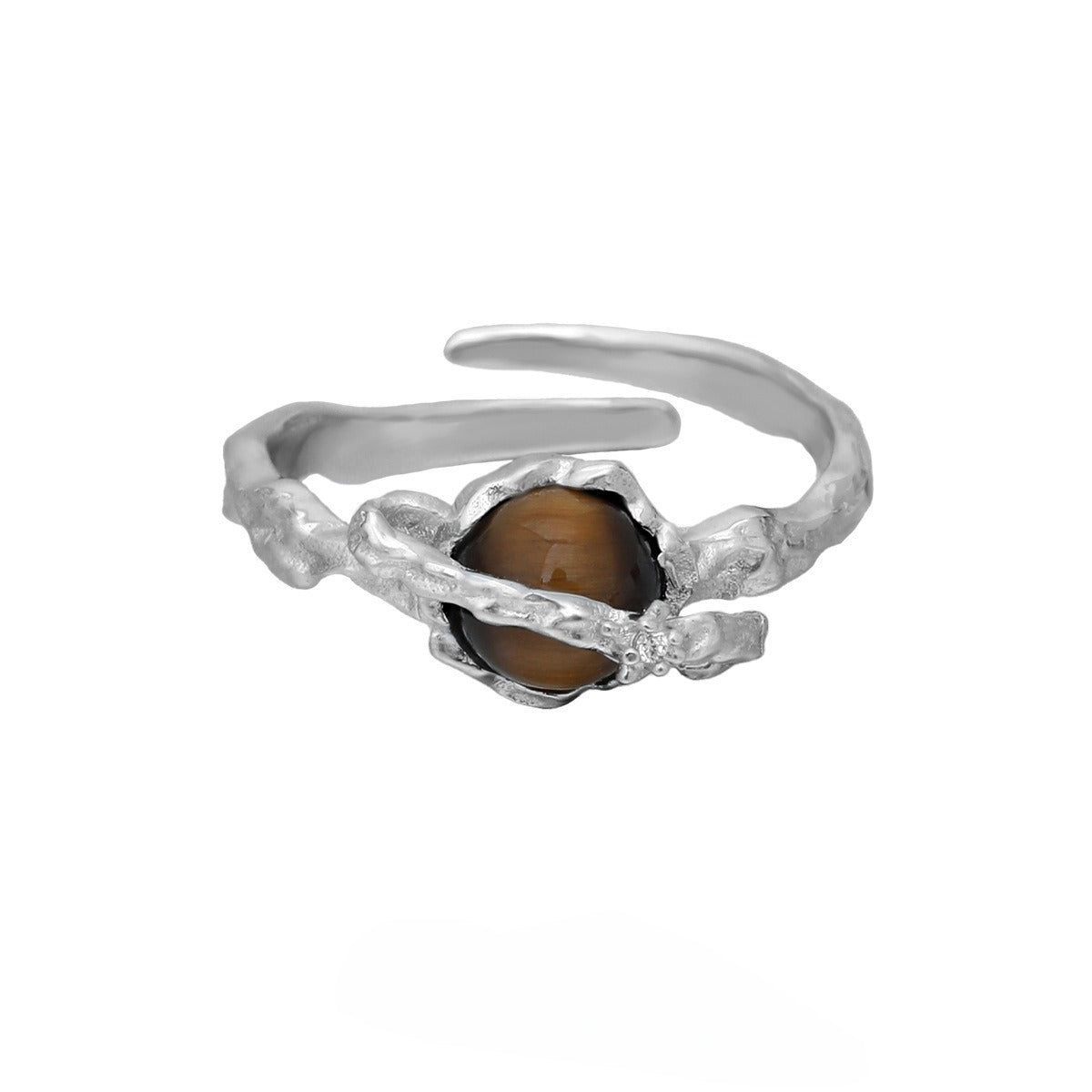 White Gold Tigereye Ring for Women - Glöd of Sweden