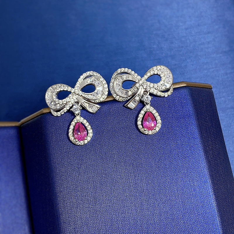 Stylish Water Drop Pink Bow Earrings - Glöd of Sweden