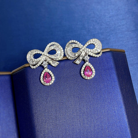 Stylish Water Drop Pink Bow Earrings - Glöd of Sweden