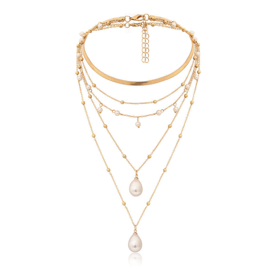Pearl tassel wedding multi-layer necklace