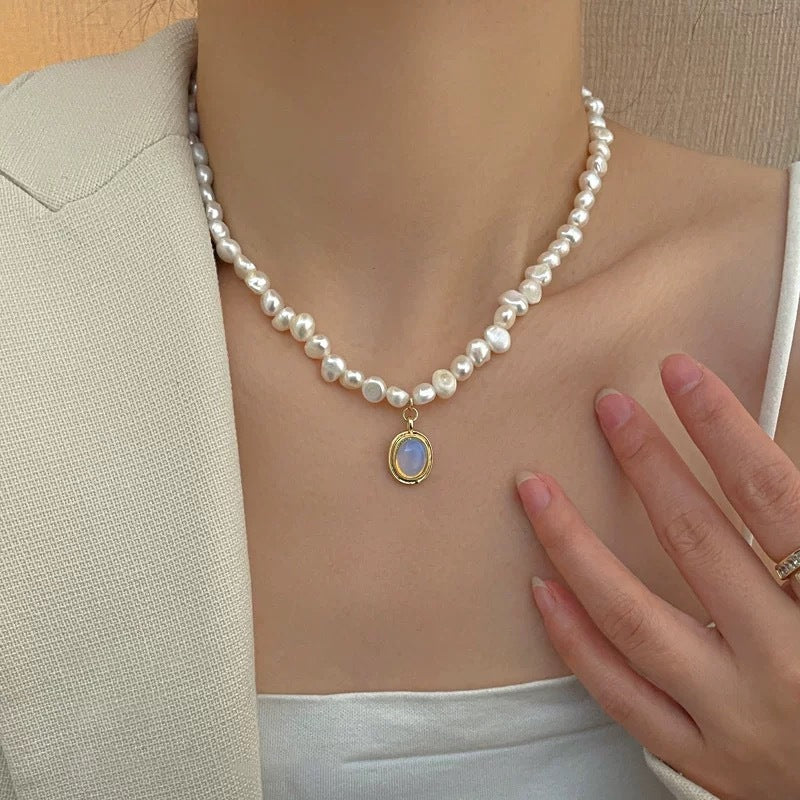 Woman Wearing Her  Baroque Pearl Necklace - Glöd of Sweden