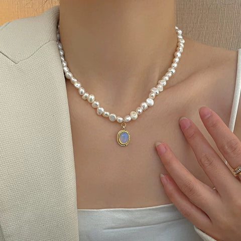 Woman Wearing Her  Baroque Pearl Necklace - Glöd of Sweden