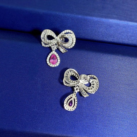 Water Drop Pink Bow Earrings - Glöd of Sweden