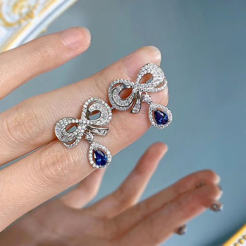 Water Drop Blue Bow Earrings - Glöd of Sweden